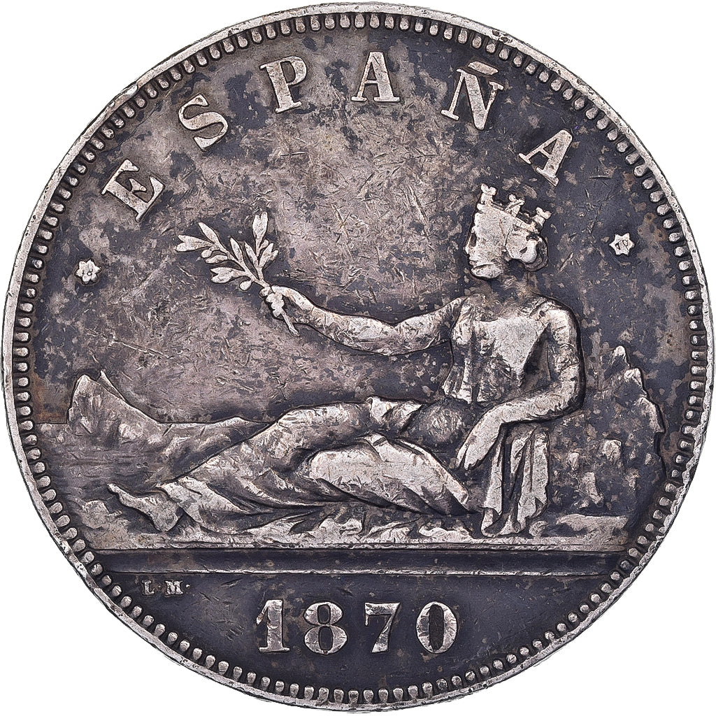 Spain, Provisional Government, 5 Pesetas, 1870, Madrid, Silver, EF(40-45)