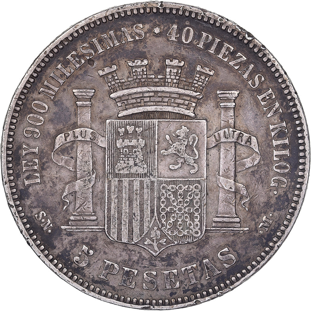 Spain, Provisional Government, 5 Pesetas, 1870, Madrid, Silver, EF(40-45)
