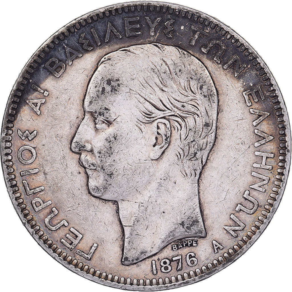 Greece, George I, 5 Drachmai, 1876, Paris, Silver, VF(30-35), KM:46
