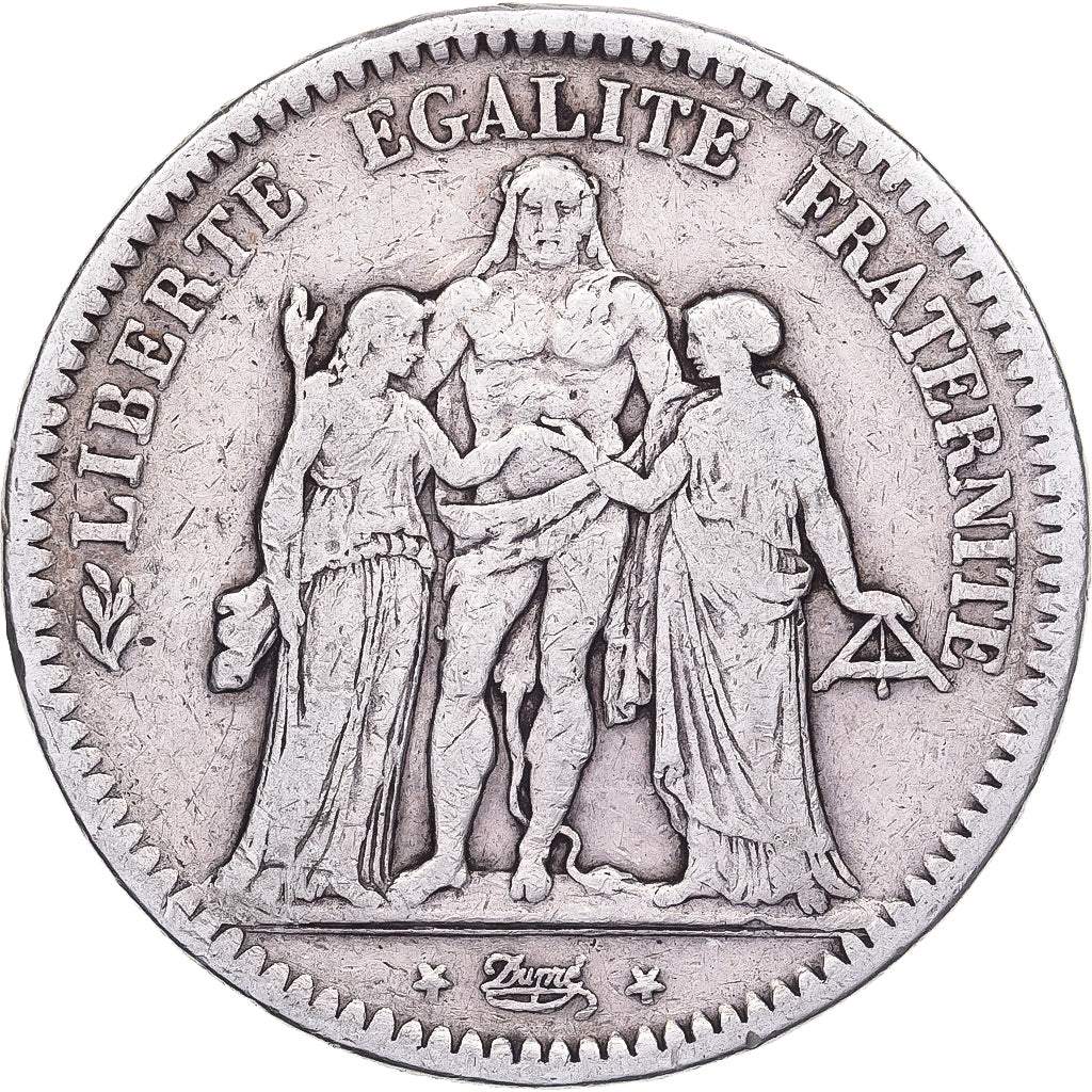 Francja, 5 Francs, Hercule, 1848, Lyon, Srebro, VF(20-25), KM:756.3