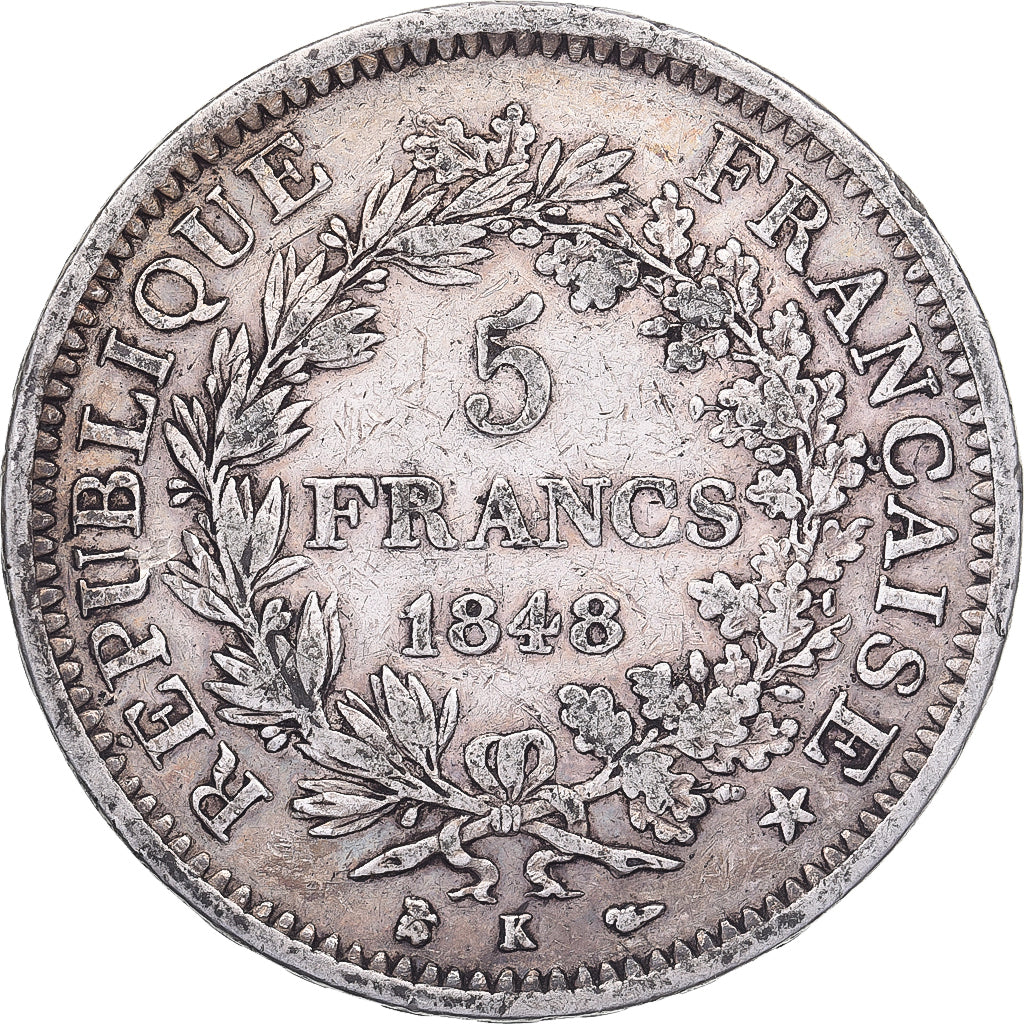 France, 5 Francs, Hercule, 1848, Bordeaux, Silver, VF(30-35), Gadoury:683