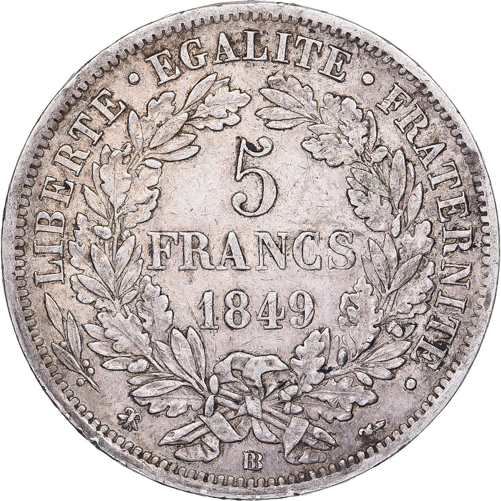Francja, 5 Francs, Cérès, 1849, Strasbourg, Srebro, EF(40-45), Gadoury:719