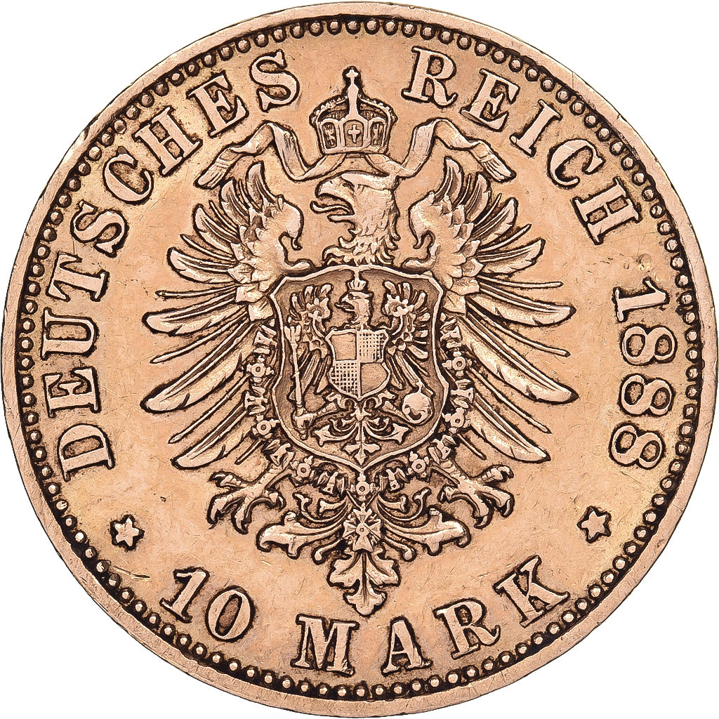 German States, PRUSSIA, Friedrich III, 10 Mark, 1888, Berlin, Gold, EF(40-45)