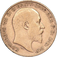 Great Britain, Edward VII, 1/2 Sovereign, 1909, Gold, VF(30-35), KM:804