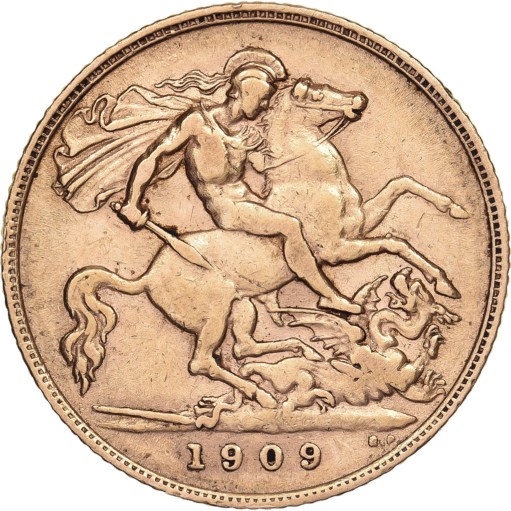 Great Britain, Edward VII, 1/2 Sovereign, 1909, Gold, VF(30-35), KM:804