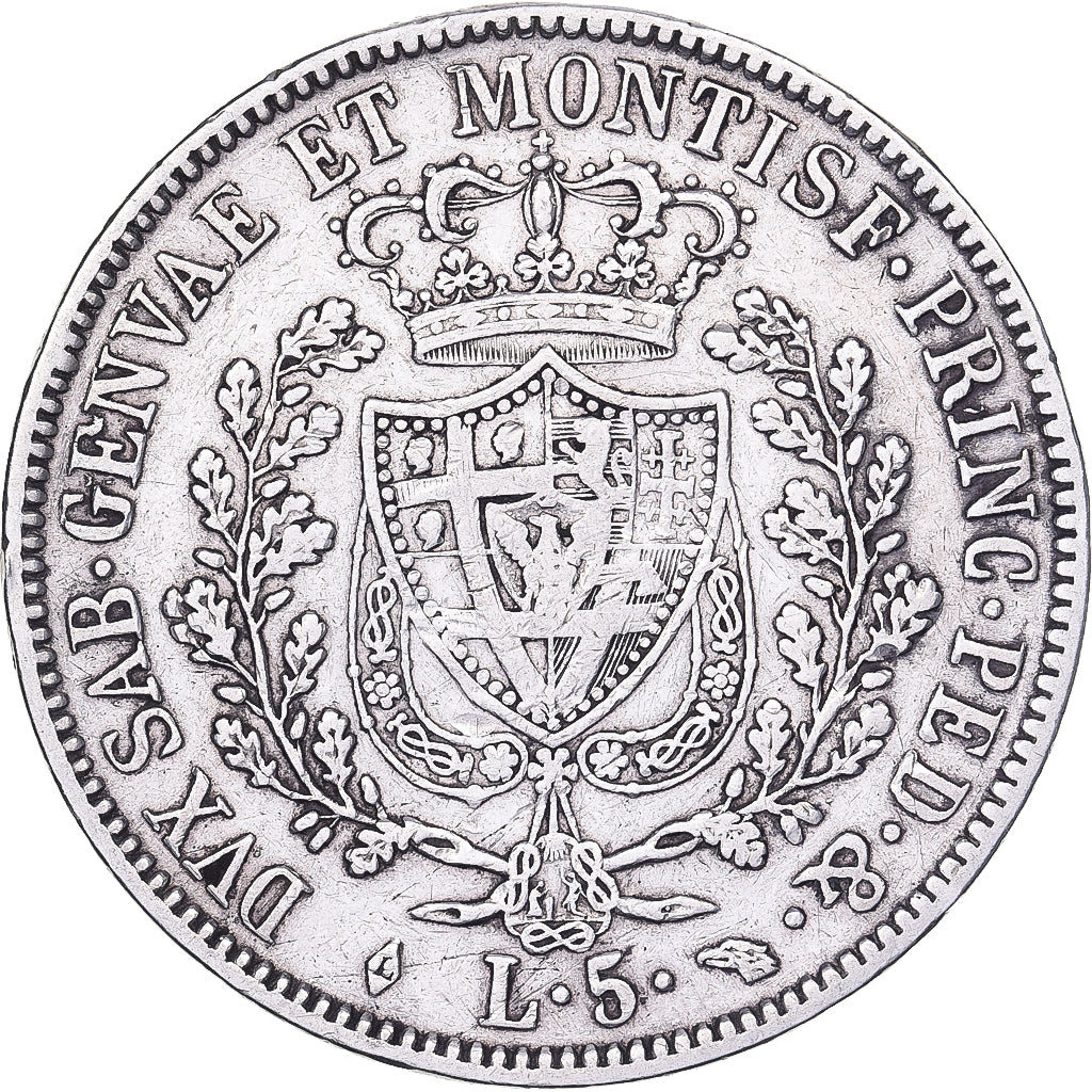 DEPARTAMENTY WŁOSKIE, SARDINIA, Carlo Felice, 5 Lire, 1830, Torino, Srebro