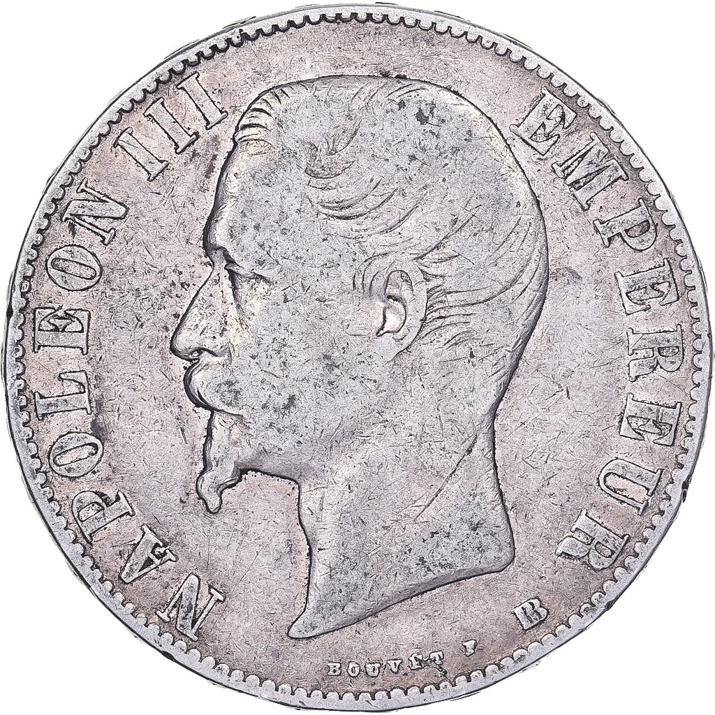 France, Napoleon III, 5 Francs, 1855, Strasbourg, Silver, VF(20-25)