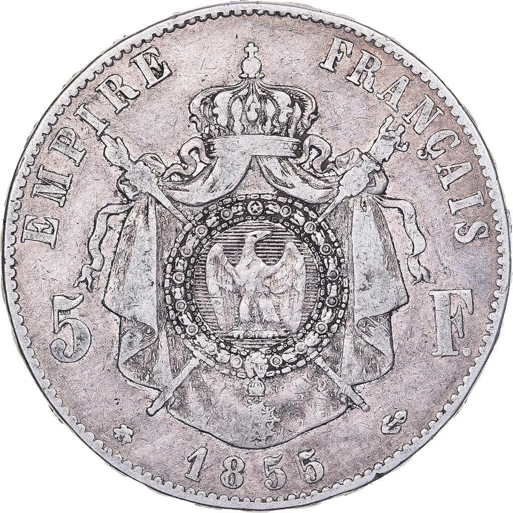France, Napoleon III, 5 Francs, 1855, Strasbourg, Silver, VF(20-25)