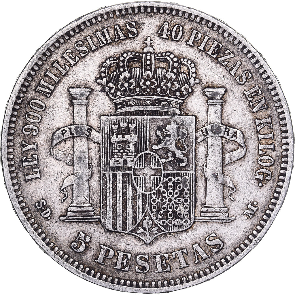 Moeda, Espanha, Amadeao I, 5 Pesetas, 1871, Madrid, EF(40-45), Prata, KM:666