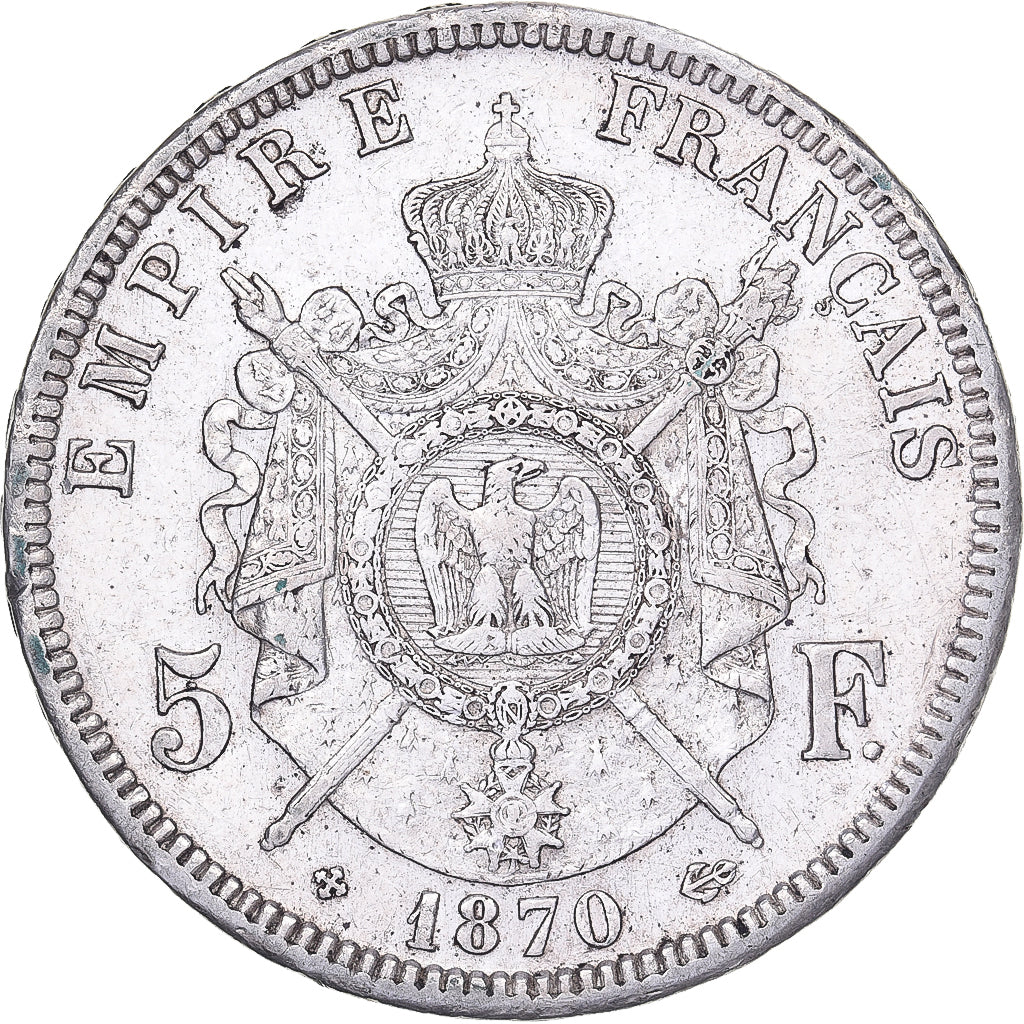 France, Napoléon III, 5 Francs, 1870, Strasbourg, Argent, TTB, Gadoury:739