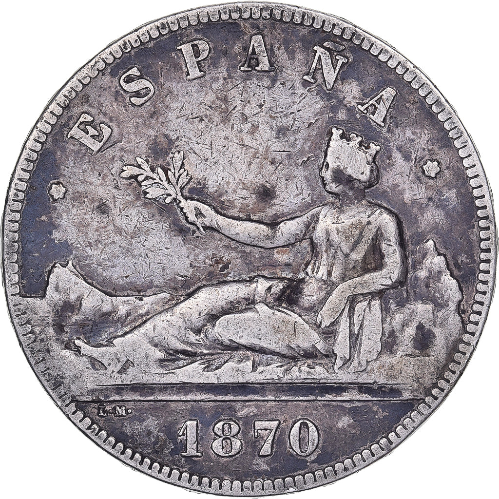 Spain, Provisional Government, 5 Pesetas, 1870, Silver, VF(20-25), KM:655