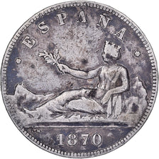 Spain, Provisional Government, 5 Pesetas, 1870, Silver, VF(20-25), KM:655