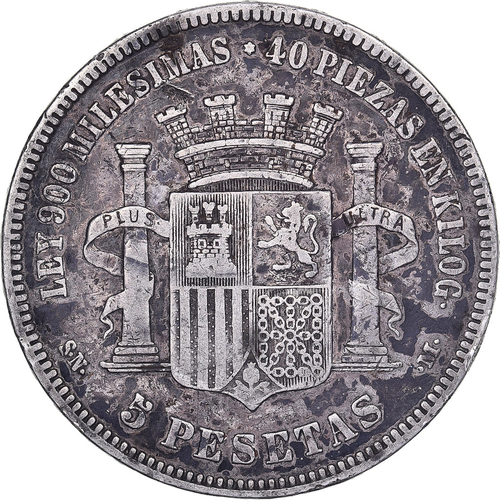 Spain, Provisional Government, 5 Pesetas, 1870, Silver, VF(20-25), KM:655