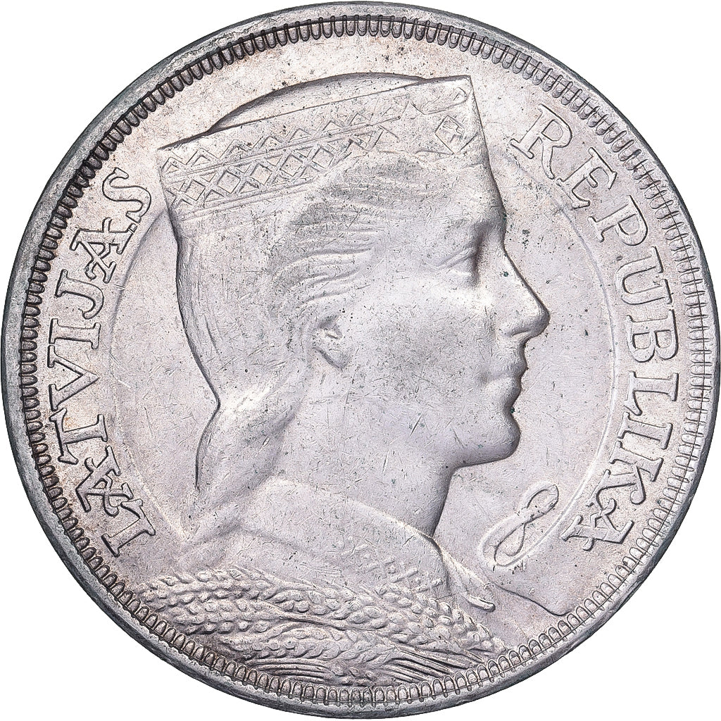 Latvia, 5 Lati, 1929, Silver, AU(50-53), KM:9