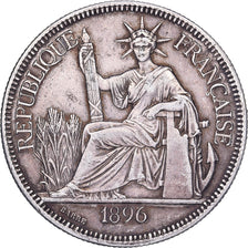 French Indochina, Piastre, 1896, Paris, Silver, EF(40-45), KM:5a.1