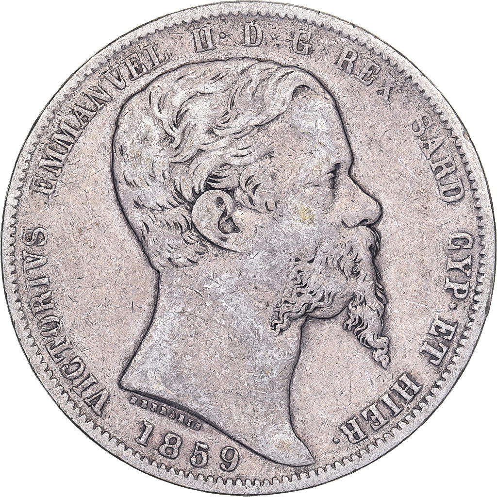 Italian States, SARDINIA, Vittorio Emanuele II, 5 Lire, 1859, Genoa, Silver