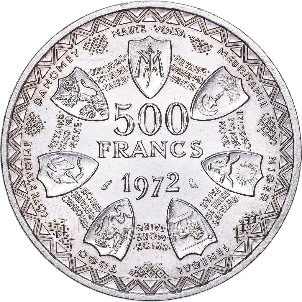West African States, 500 Francs, 1972, Silver, AU(50-53), KM:7