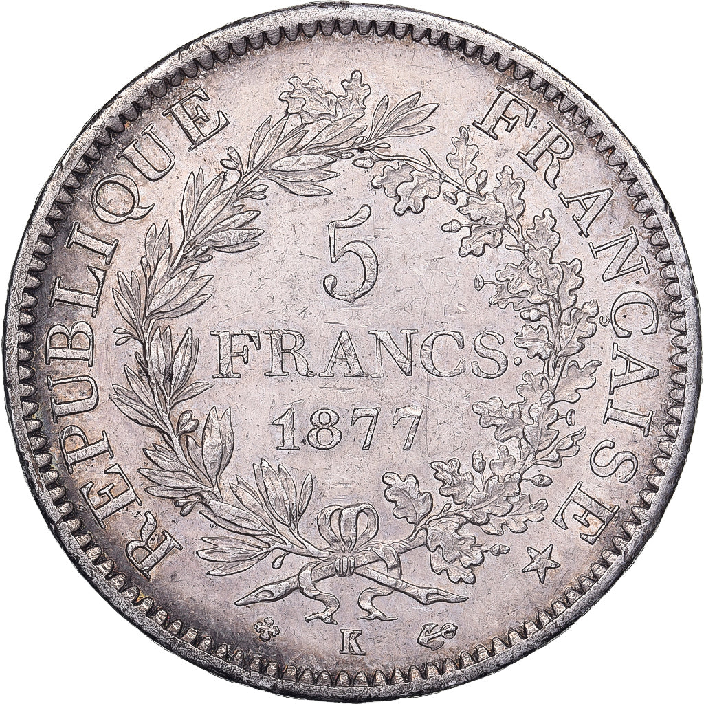 France, 5 Francs, Hercule, 1877, Bordeaux, Silver, VF(30-35), Gadoury:745a