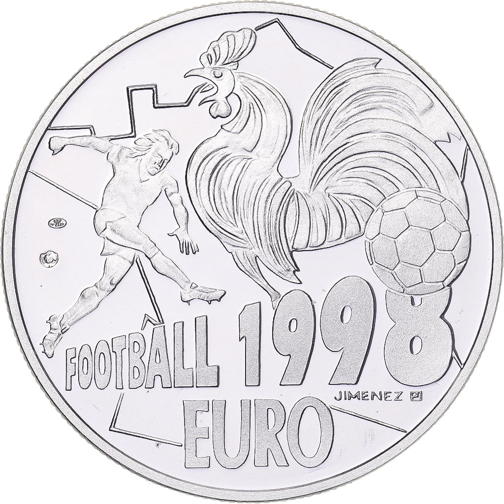 France, 20 Euro, Football 1998, 1998, MS(63), Silver