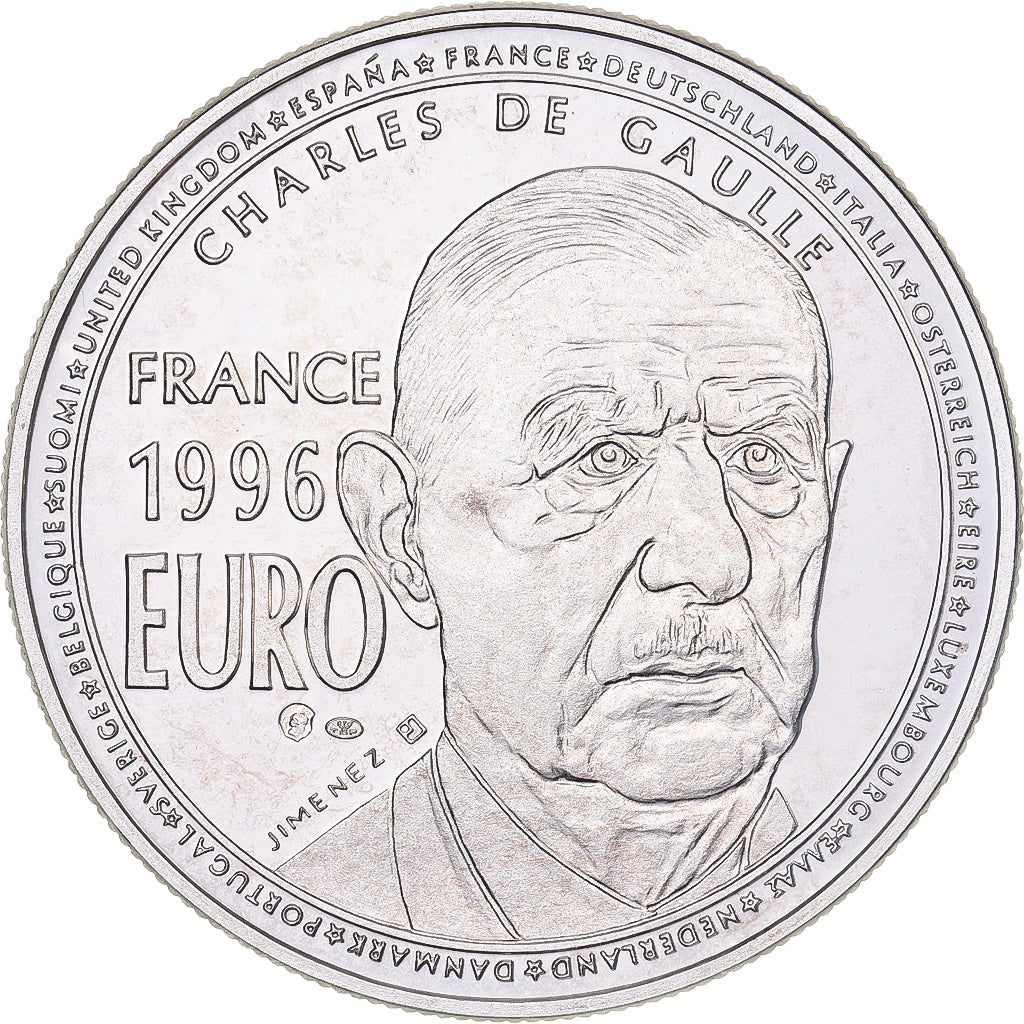Francja, medal, Euro, Charles de Gaulle, 1996, Srebro, Jimenez, MS(60-62)