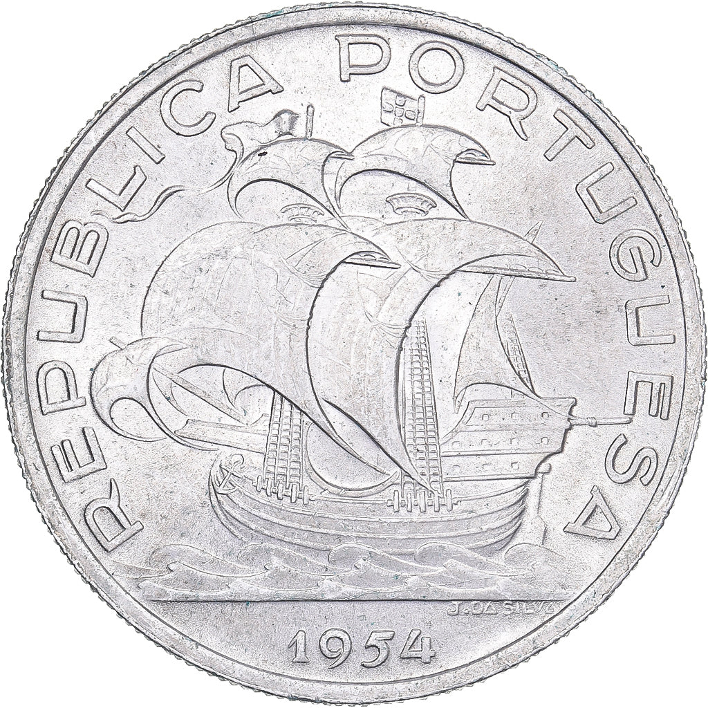 Portugal, 10 Escudos, 1954, Silver, AU(55-58), KM:586