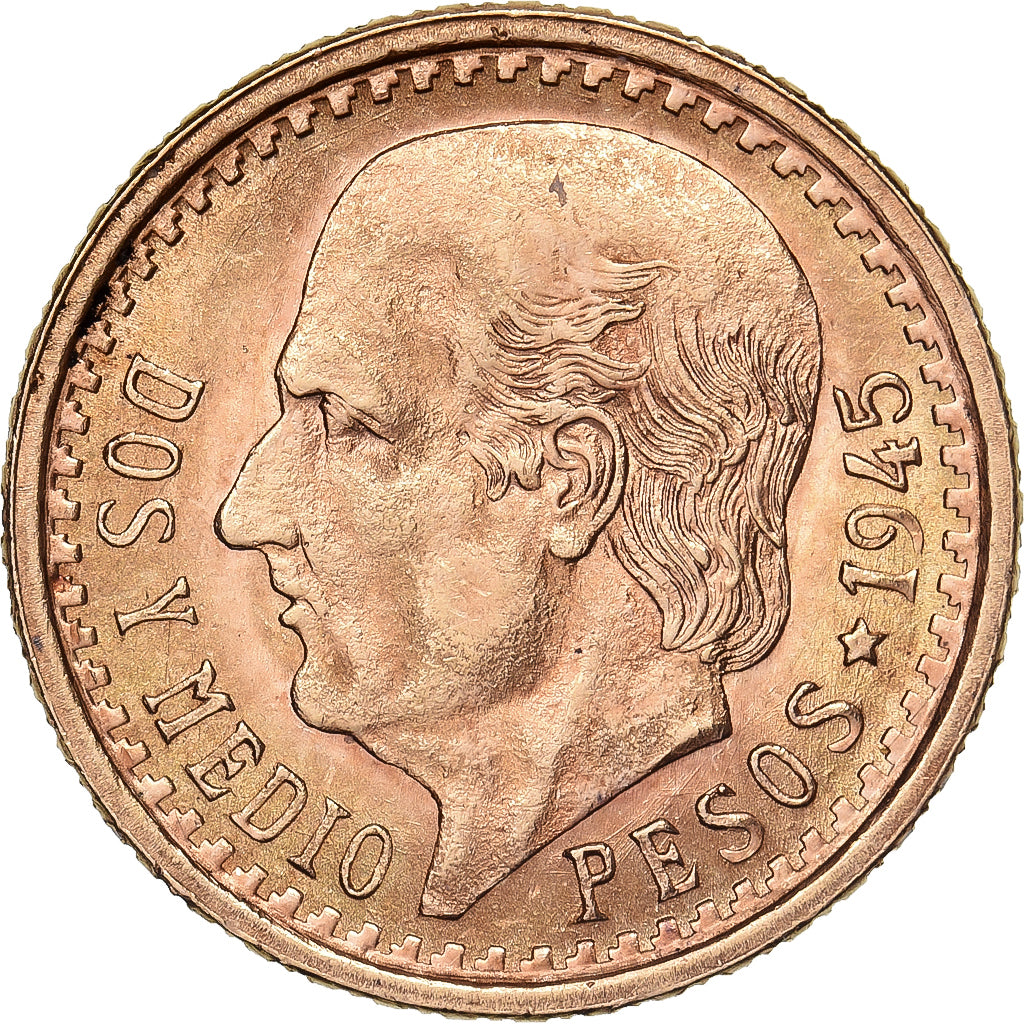 Mexico, 2-1/2 Pesos, 1945, Mexico, Gold, EF(40-45), KM:463