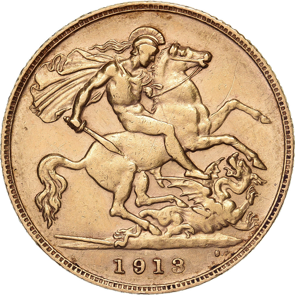 Great Britain, George V, 1/2 Sovereign, 1913, Gold, EF(40-45), KM:819