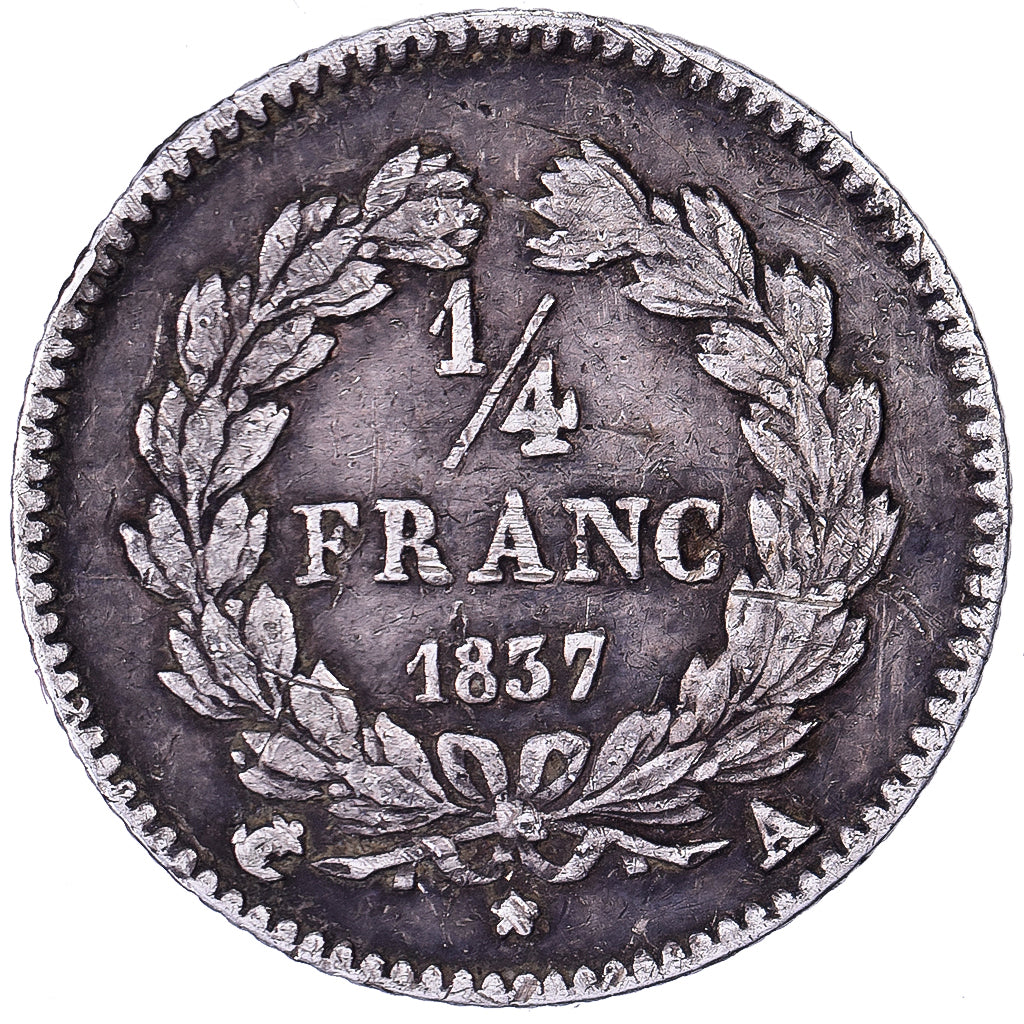 Francia, 1/4 Franc, Louis-Philippe, 1837, Paris, Argento, MB+, Gadoury:355