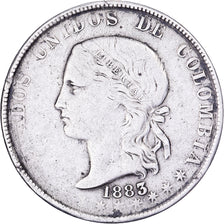 Colombia, 5 Decimos, '1883, Medellin, Argento, MB, KM:161.1