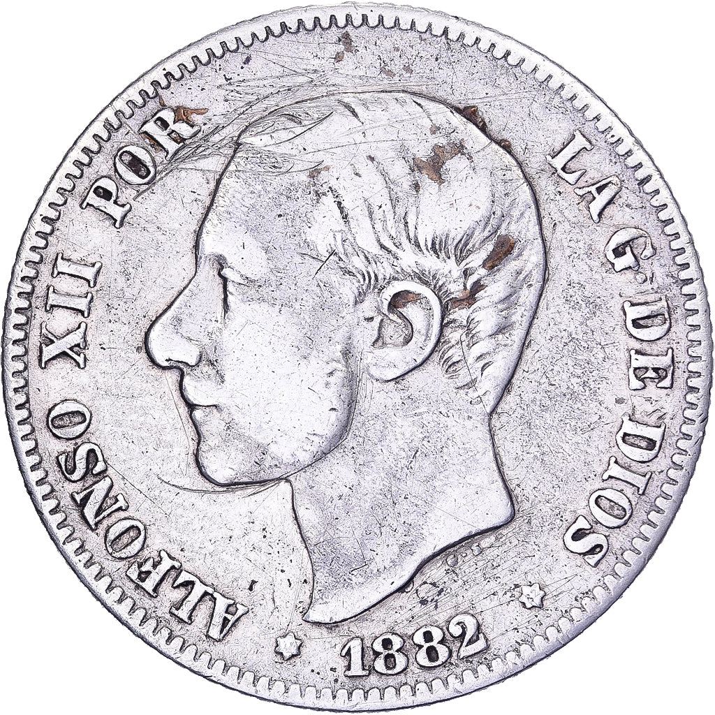 Spanien, Alfonso XII, 2 Pesetas, 1882, Madrid, Silber, S+, KM:678.2