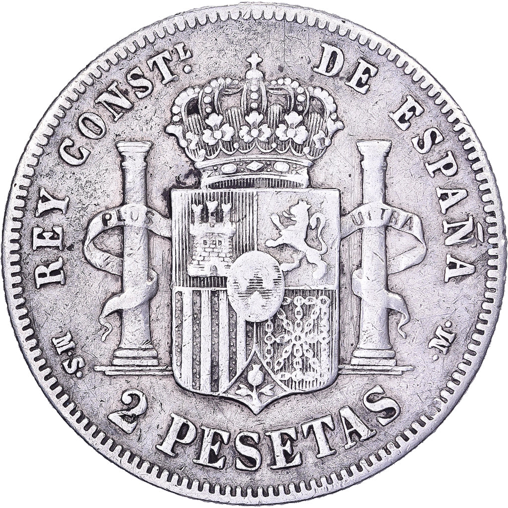 Spagna, Alfonso XII, 2 Pesetas, 1882, Madrid, Argento, MB+, KM:678.2