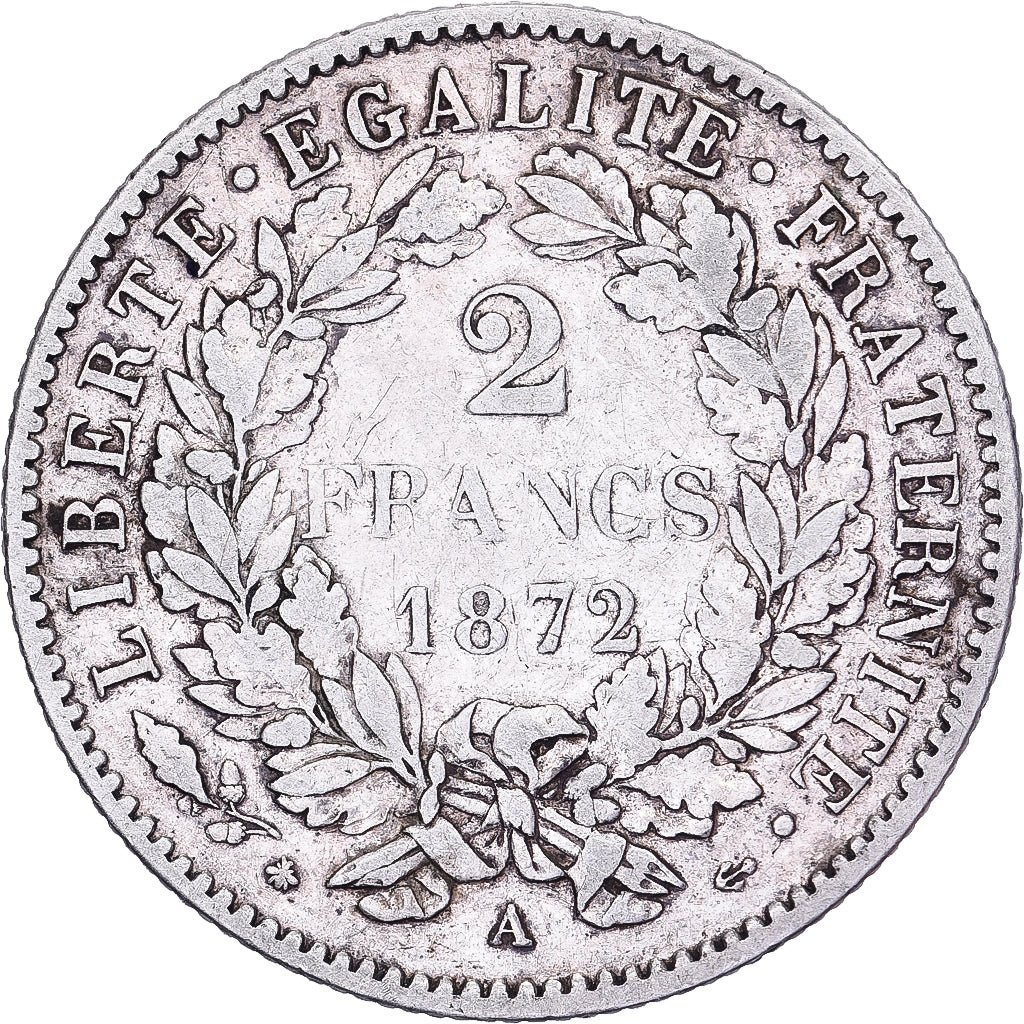 Francia, 2 Francs, Cérès, 1872, Paris, Argento, MB+, Gadoury:530a, KM:817.1
