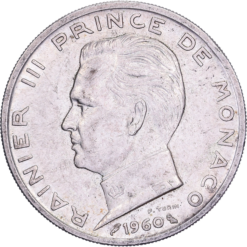 Mónaco, Rainier III, 5 Francs, 1960, Plata, MBC, Gadoury:MC 152, KM:141