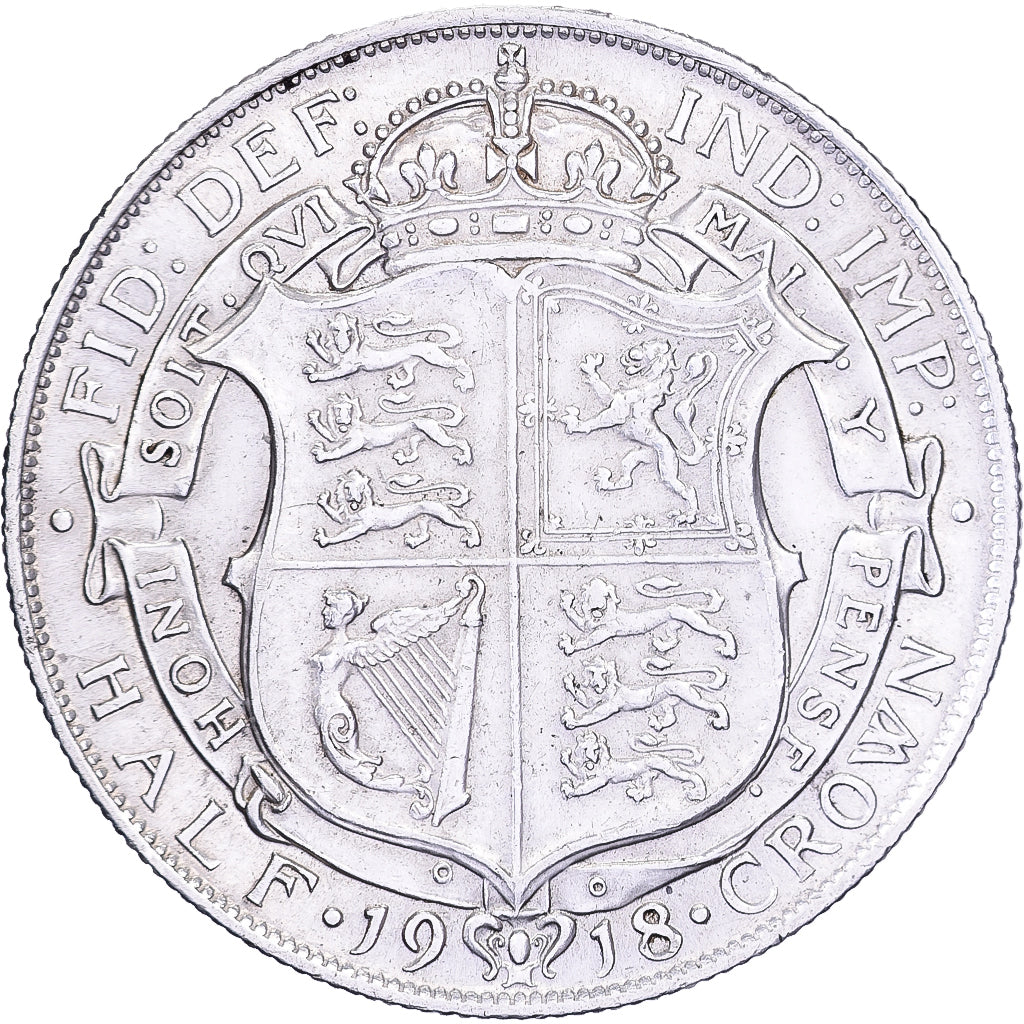 Grande-Bretagne, George V, 1/2 Crown, 1918, Londres, Argent, TTB, KM:818.1
