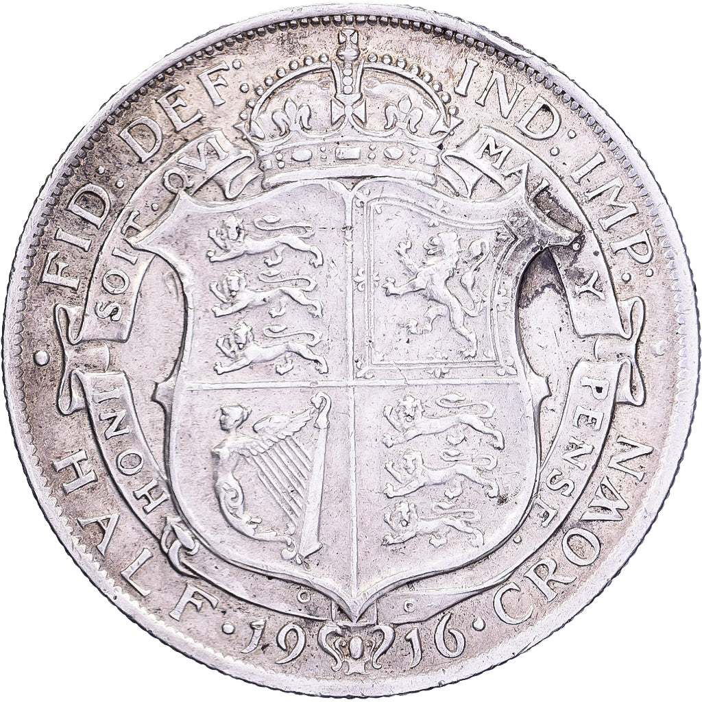 Great Britain, George V, 1/2 Crown, 1916, Silver, EF(40-45), KM:818.1