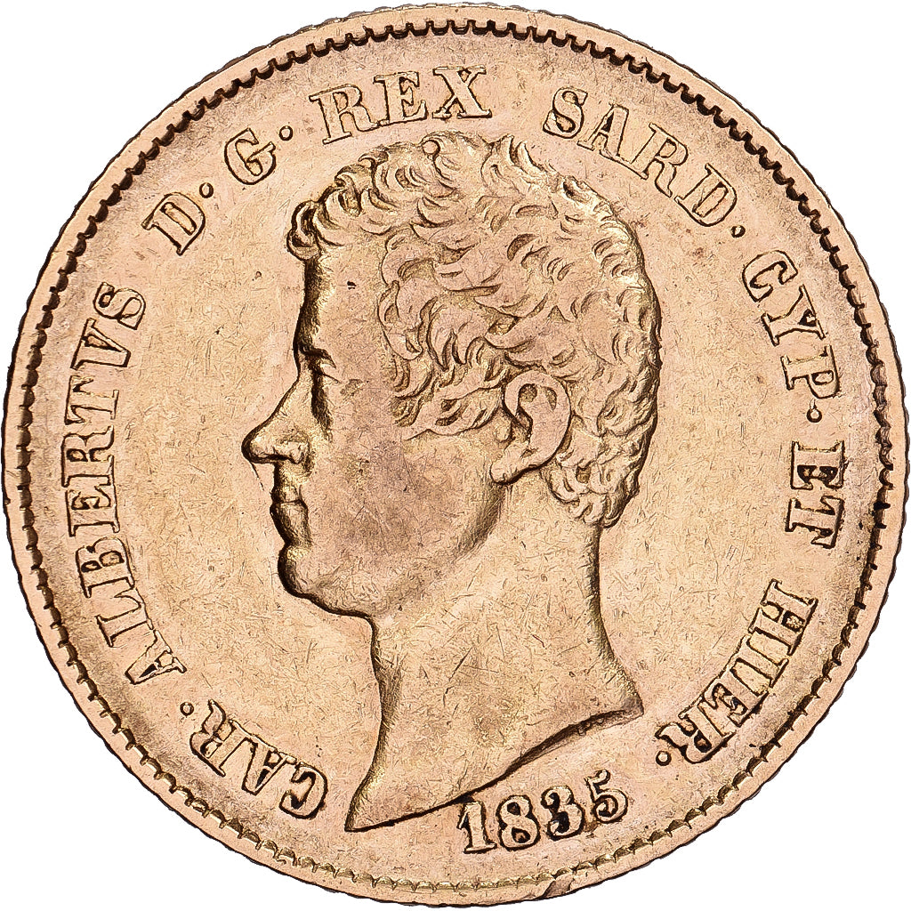 Italiaanse staten, SARDINIA, Carlo Alberto, 20 Lire, 1835, Genoa, Goud, ZF