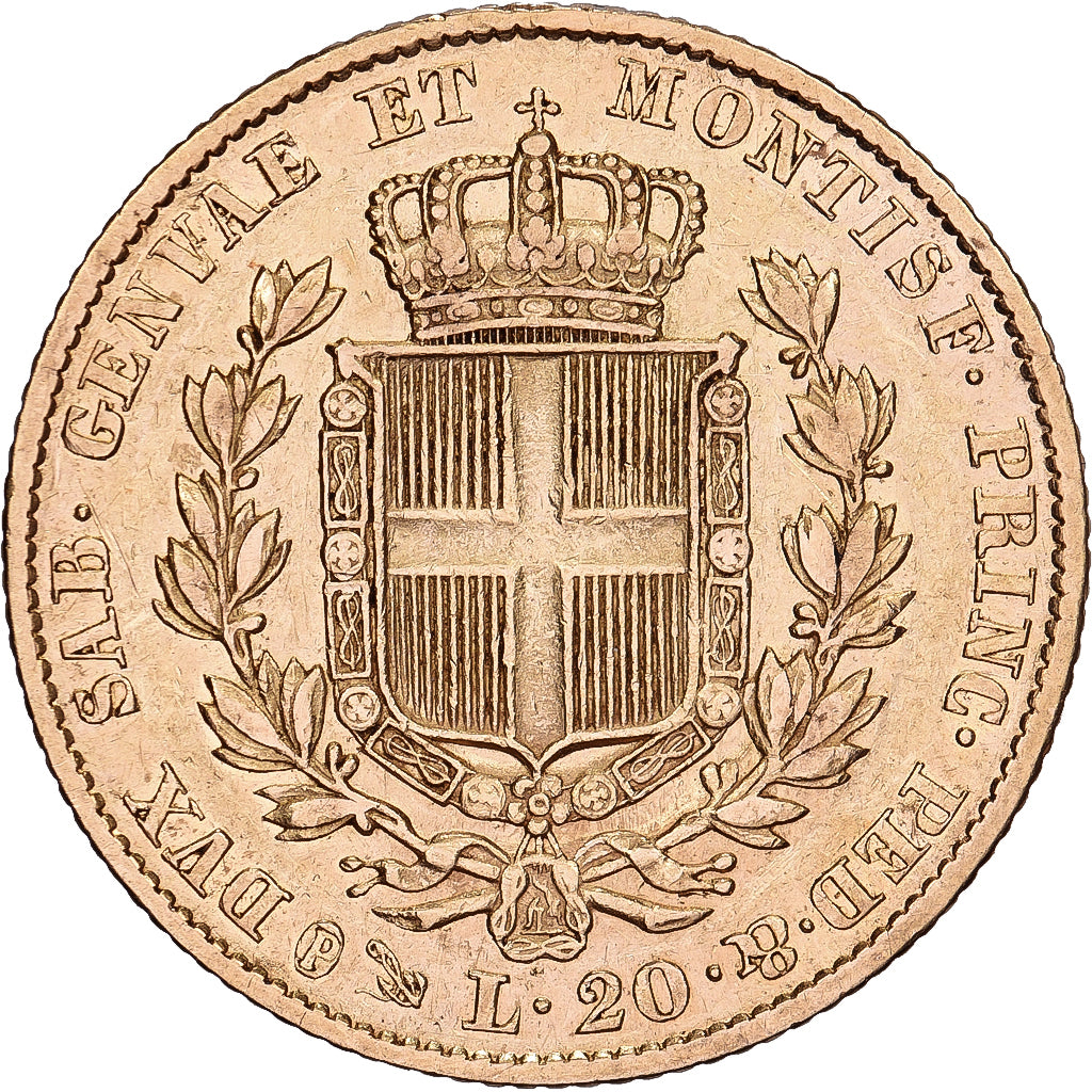 Italiaanse staten, SARDINIA, Carlo Alberto, 20 Lire, 1835, Genoa, Goud, ZF