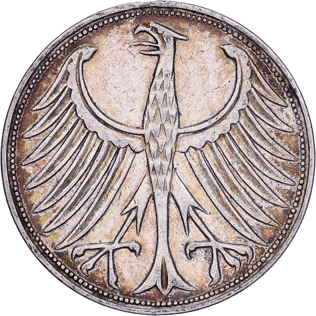 ALEMANIA - REPÚBLICA FEDERAL, 5 Mark, 1951, Stuttgart, Plata, MBC+, KM:112.1