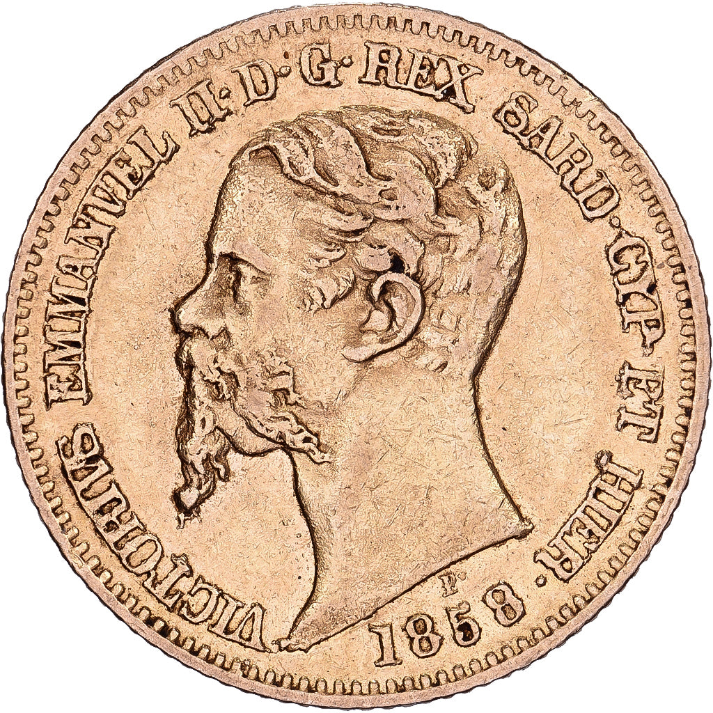 STATI ITALIANI, SARDINIA, Vittorio Emanuele II, 20 Lire, 1858, Genoa, Oro, BB