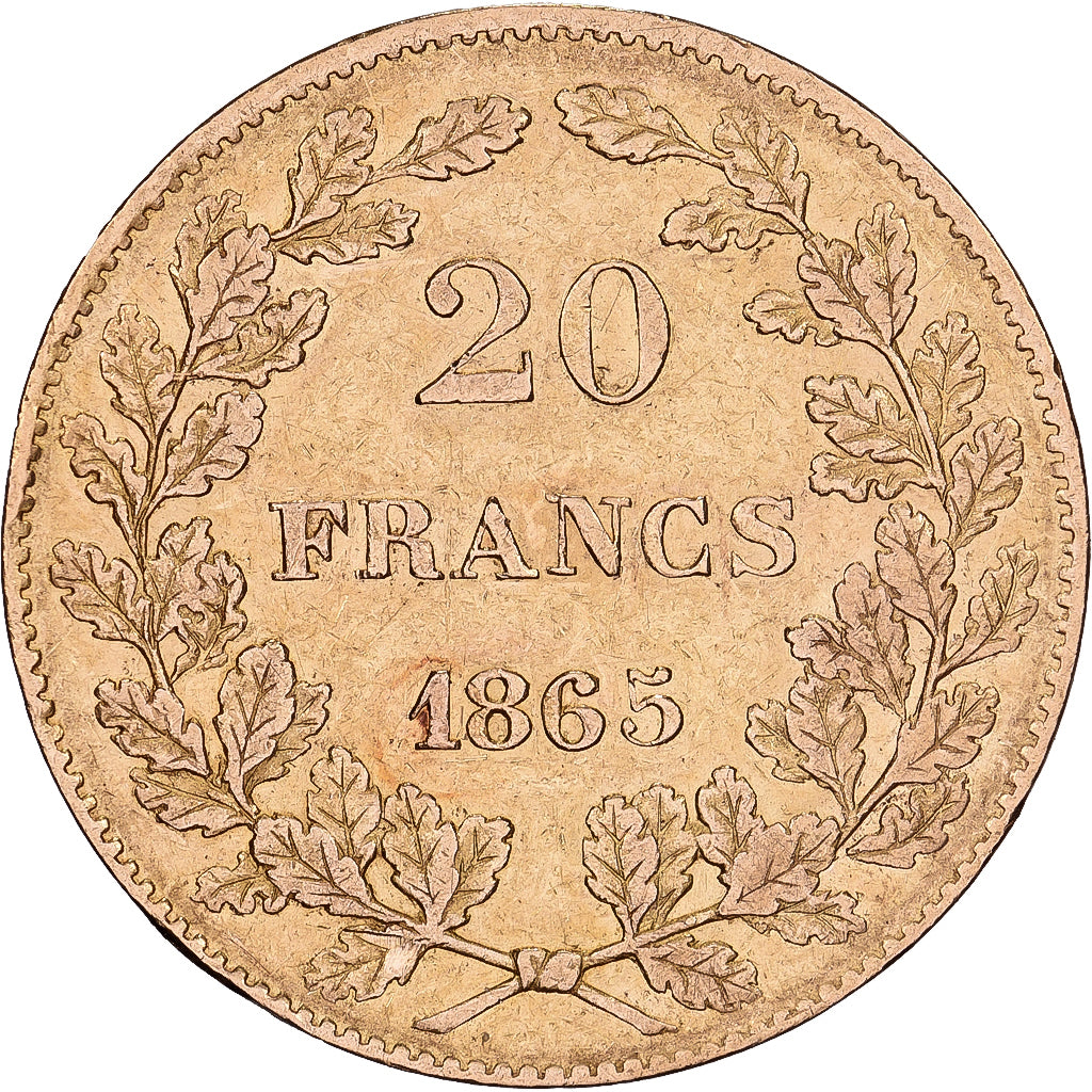 België, 20 Francs, 1865, Goud, ZF, KM:23