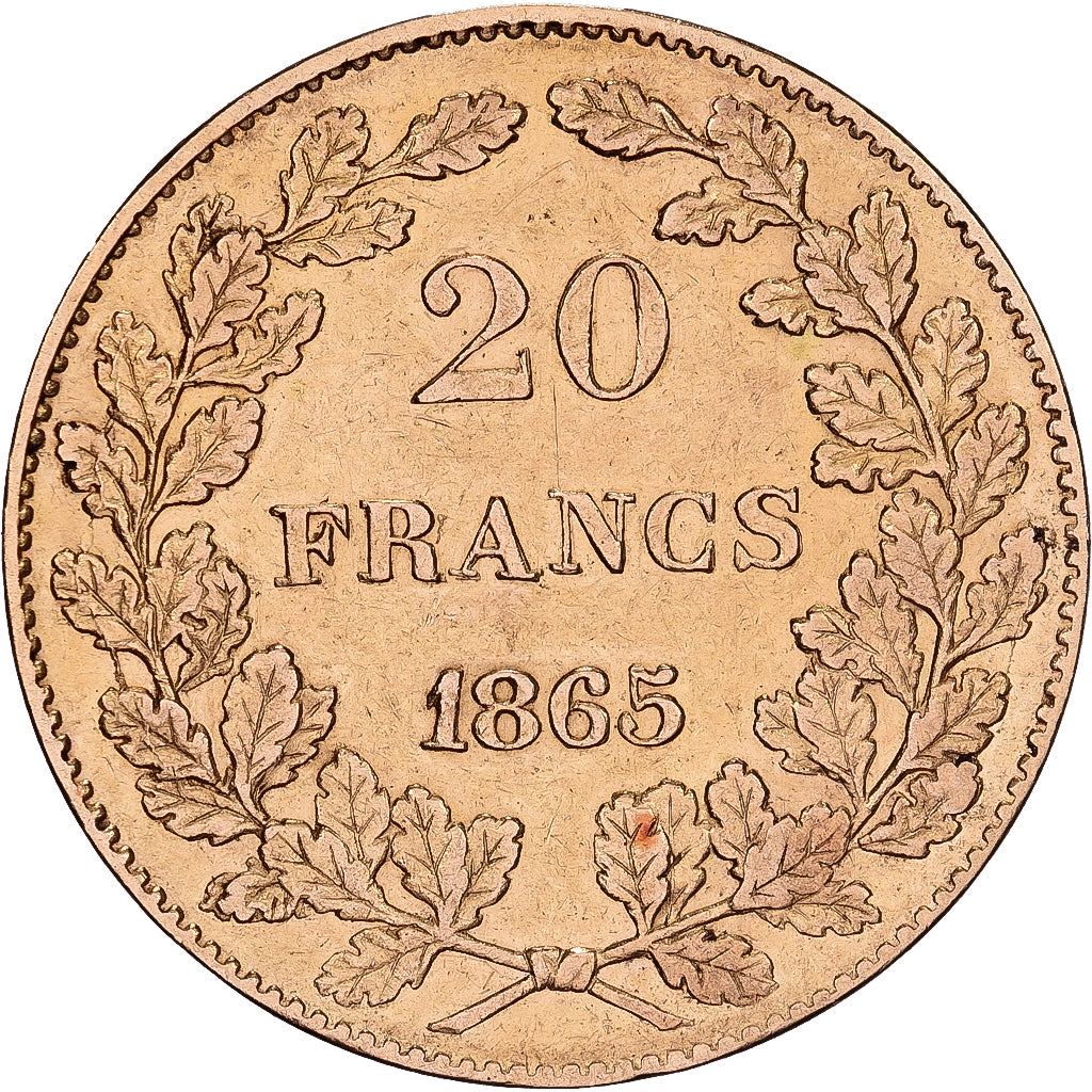 Belgium, 20 Francs, 1865, Gold, EF(40-45), KM:23
