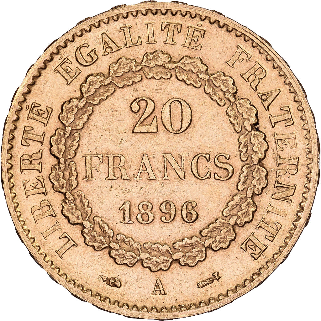Francia, 20 Francs, Génie, 1896, Paris, Medal alignment, Oro, BB, Gadoury:1063