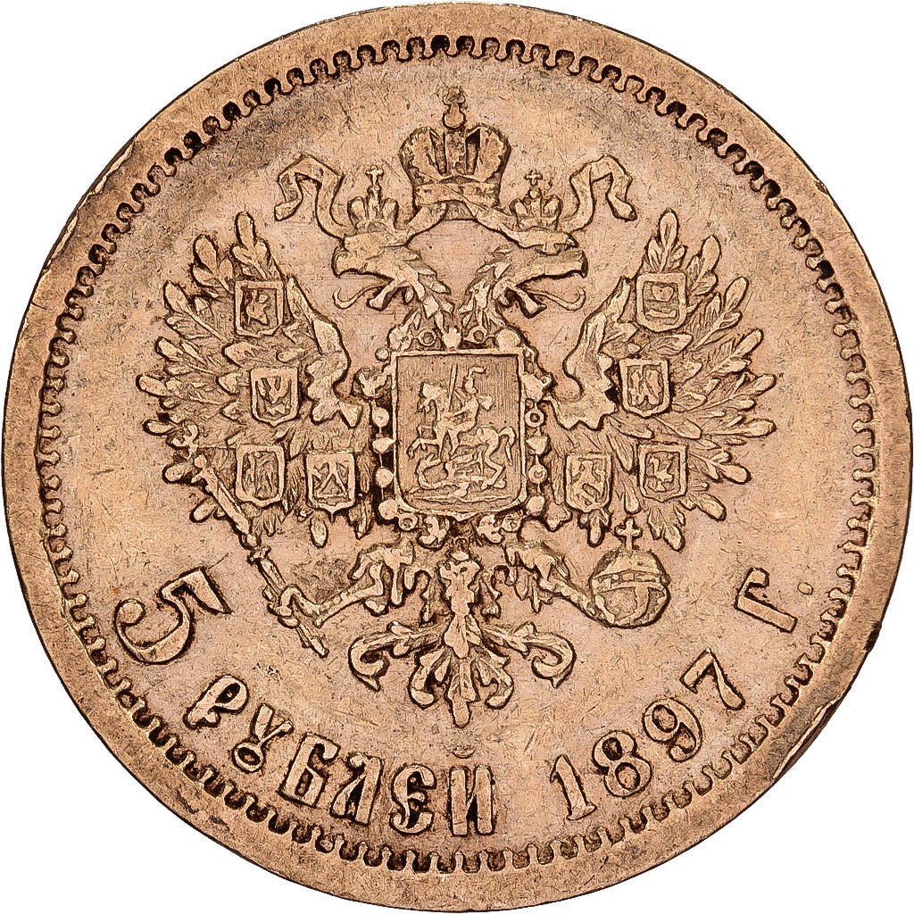 Russie, Nicholas II, 5 Roubles, 1897, Saint-Pétersbourg, Or, TB+, KM:62