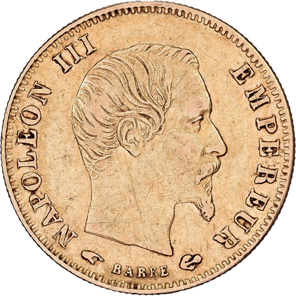Francia, Napoleon III, 5 Francs, 1857, Paris, Oro, MB+, Gadoury:1001, KM:787.1