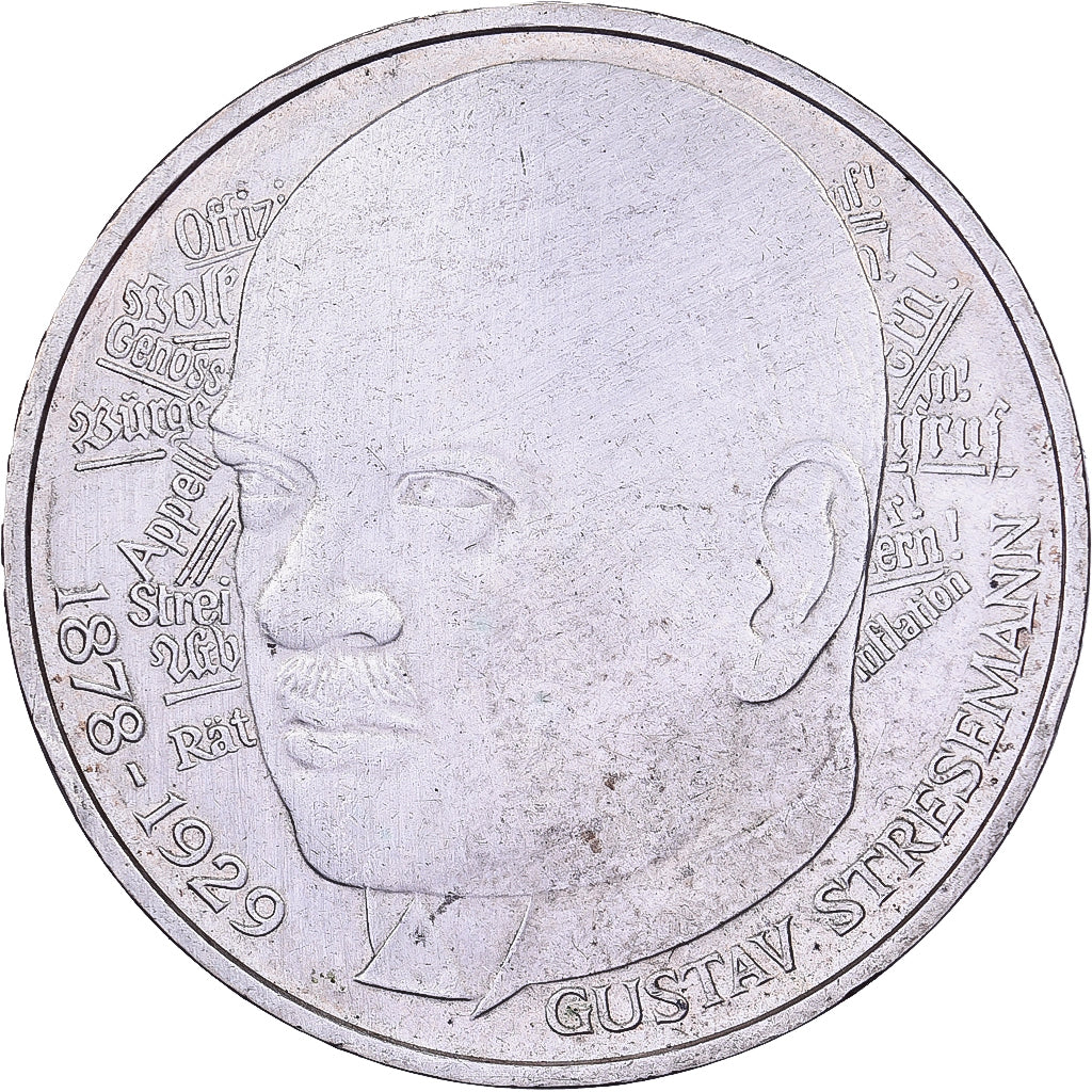 Alemania, 5 Mark, Gustav Stresemann, 1978, Munich, Plata, MBC+