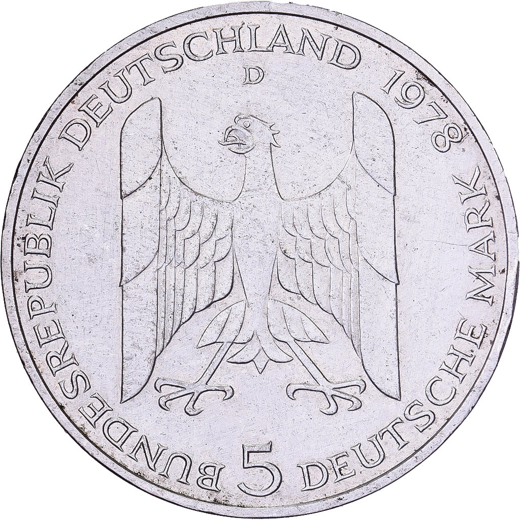 Alemania, 5 Mark, Gustav Stresemann, 1978, Munich, Plata, MBC+