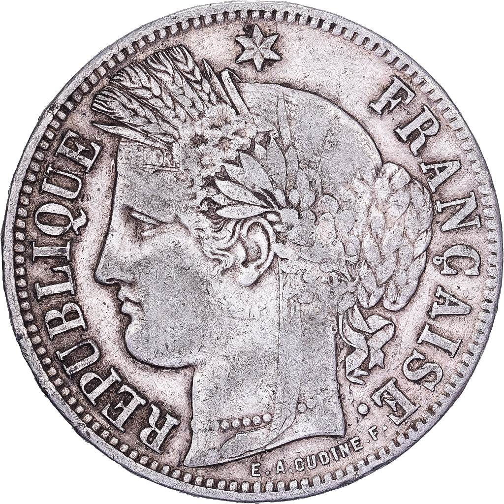 France, 5 Francs, Cérès, 1870, Bordeaux, Argent, TB+, Gadoury:742, KM:818.2