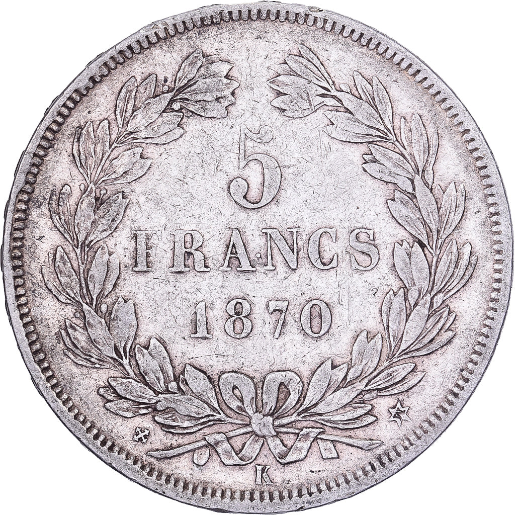France, 5 Francs, Cérès, 1870, Bordeaux, Argent, TB+, Gadoury:742, KM:818.2