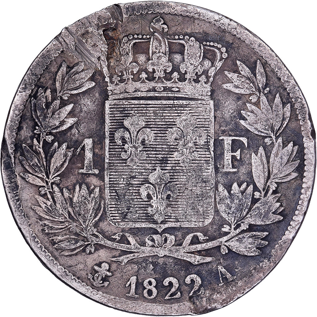 France, Louis XVIII, Franc, 1822, Paris, Silver, VF(20-25), Gadoury:449