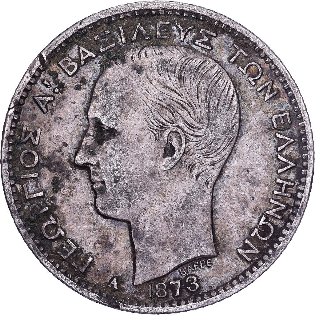 Grecja, George I, Drachma, 1873, Paris, Srebro, VF(20-25), KM:38